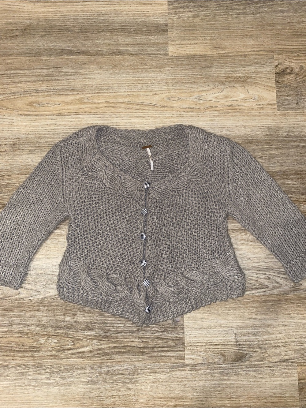 Free People Chunky Cable Knit Cardigan - Taupe Gray